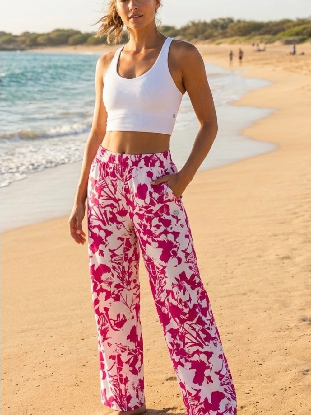 Women’s Pink Floral Wide-Leg Lululemon Pants, NWT , SZ 2